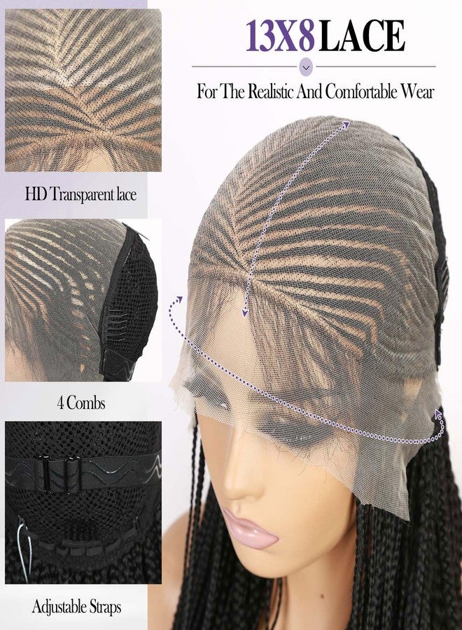 Fancy Hair 32 Inch Cornrow Braided Wig 13x8 HD Lace Front Wig with Baby Hair Pre Plucked Glueless Side Part Box Braided Wig for Black Women - Image 4